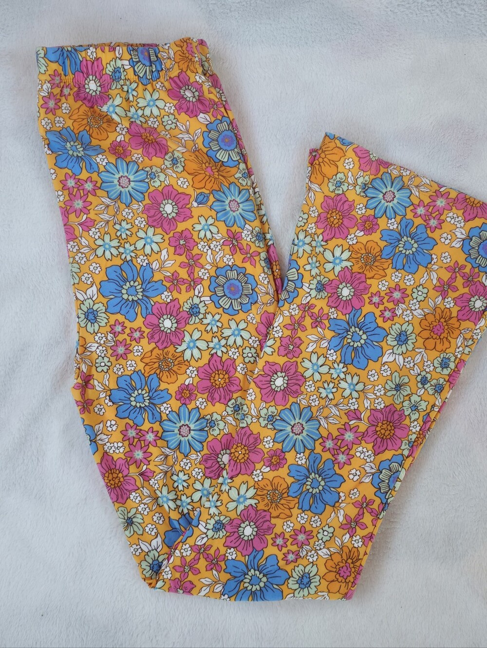 Retro 70s Floral Bell Bottom Leggings Girls 16 / Women’s XS Boho Hippie